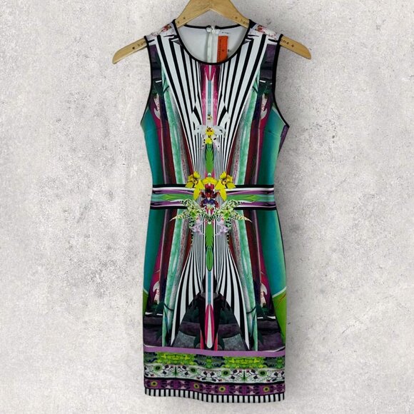 Clover Canyon Bohemian Neoprene Sheath Dress Size XS Floral Stretch USA Made - Picture 2 of 12